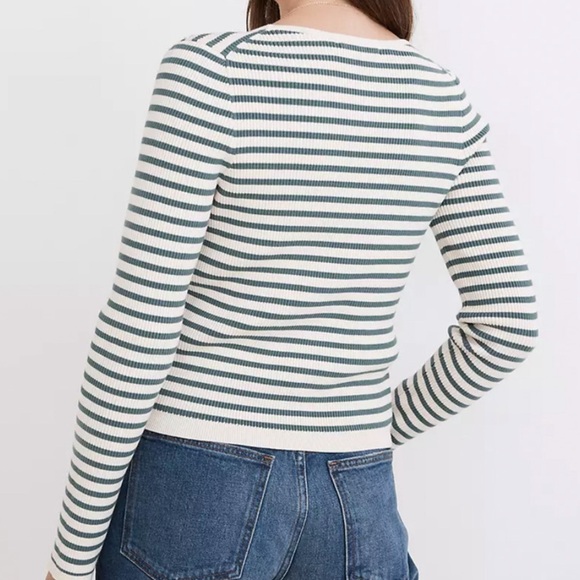 Madewell Carmon Ribbed Striped Cardigan Buttoned Antique Cream Color Size XS - Picture 2 of 9